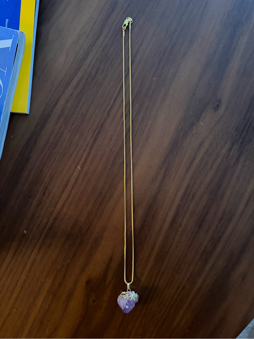 Gold Chain Necklace with Purple Crystal Pendant